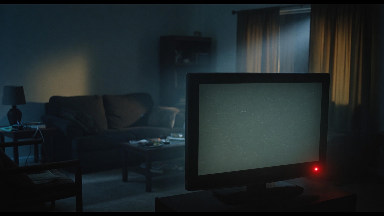 Smart television glowing in an empty living room